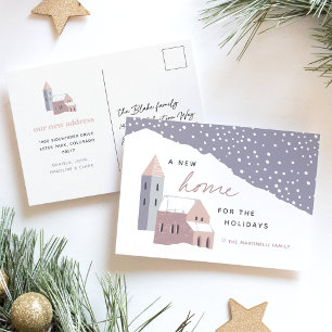 Snowy Village Holiday Moving Announcement Briefkaa Feestdagenkaart