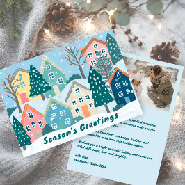 Snowy Village Illustration Cute CUSTOM Photo  Feestdagenkaart