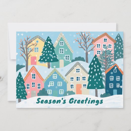 Snowy Village Illustration Cute CUSTOM Photo Feestdagenkaart (Voorkant)