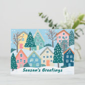 Snowy Village Illustration Cute CUSTOM Photo Feestdagenkaart (Staand voorkant)