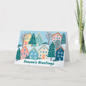 Snowy Village Illustration Cute Season's Greetings Feestdagen Kaart (Voorkant)