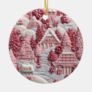 Snowy Village in de kleuren van Blush Tones Keramisch Ornament