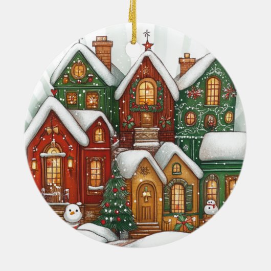Snowy Village Keramisch Kerstversiering Keramisch Ornament (Achterkant)