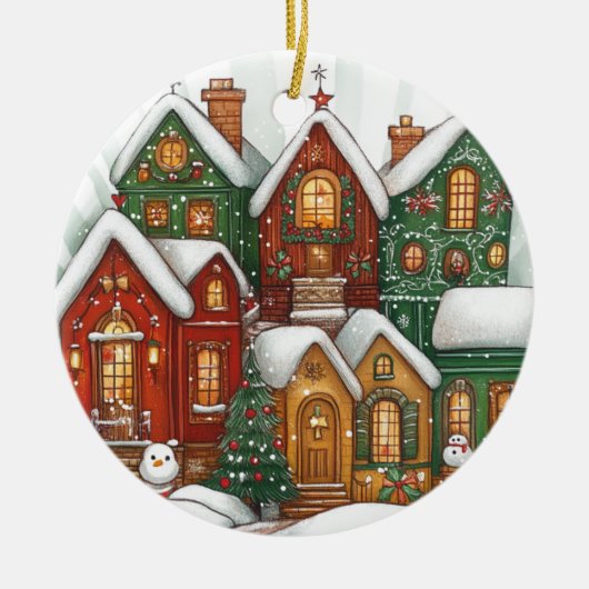 Snowy Village Keramisch Kerstversiering Ornament (Voorkant)