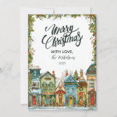 Snowy Village Kerst Feestdagenkaart (Voorkant)