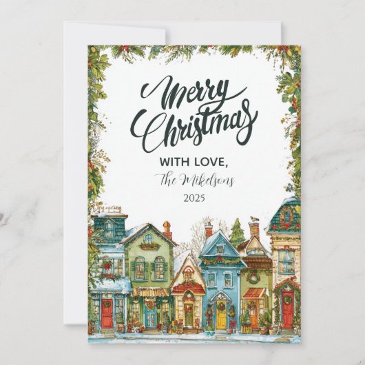 Snowy Village Kerst Feestdagenkaart (Voorkant)