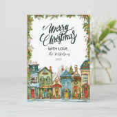 Snowy Village Kerst Feestdagenkaart (Staand voorkant)