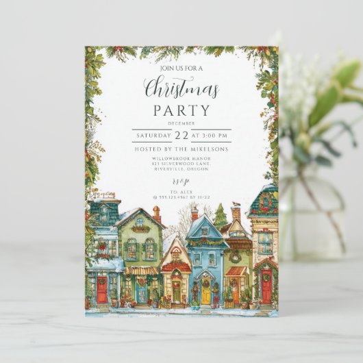 Snowy Village Kerst Kaart (Staand voorkant)