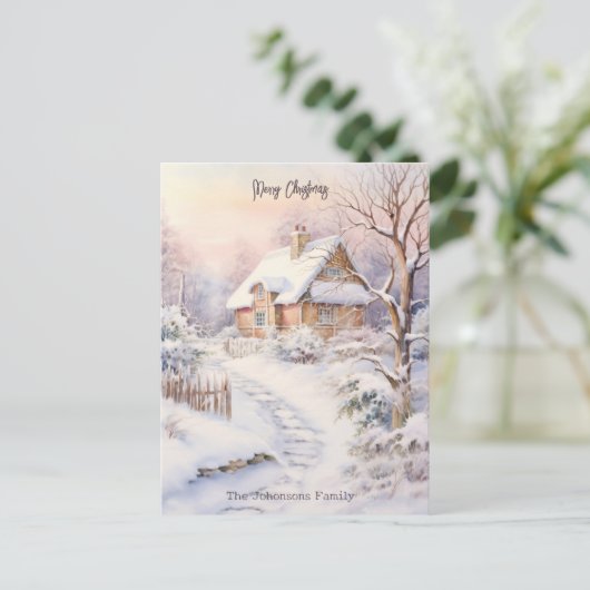 Snowy Village Kerstfeest Briefkaart (Staand voorkant)