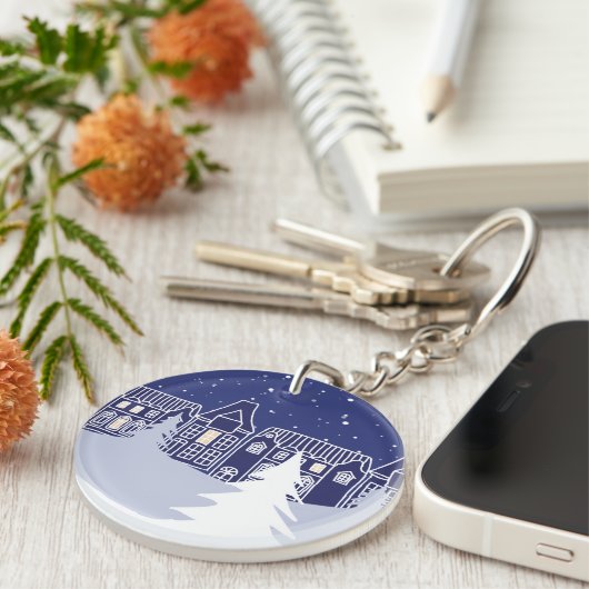 Snowy Village Night Acryl Sleutelhanger (Voorkant Rechts)