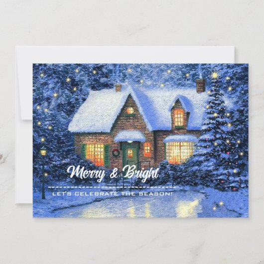 Snowy Village Painting Custom Kerstparty Kaart (Voorkant)