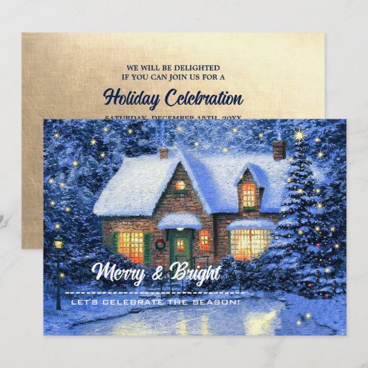 Snowy Village Painting Custom Kerstparty Kaart (Voorkant / Achterkant)