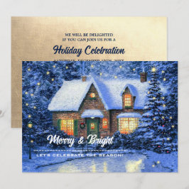 Snowy Village Painting Custom Kerstparty Kaart