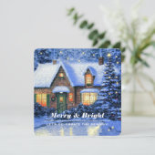Snowy Village Painting Custom Kerstparty Kaart (Staand voorkant)