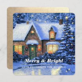 Snowy Village Painting Custom Kerstparty Kaart