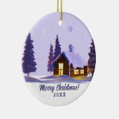 Snowy Village Painting Custom Year Keramisch Ornament (Rechts)