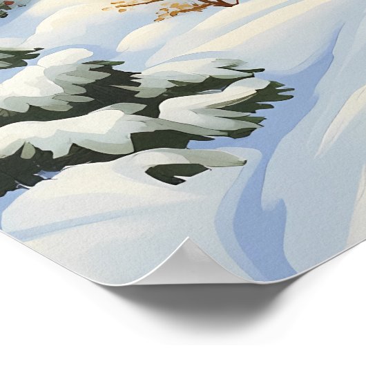 Snowy Village Path met charmante huisjes Poster (Hoek)