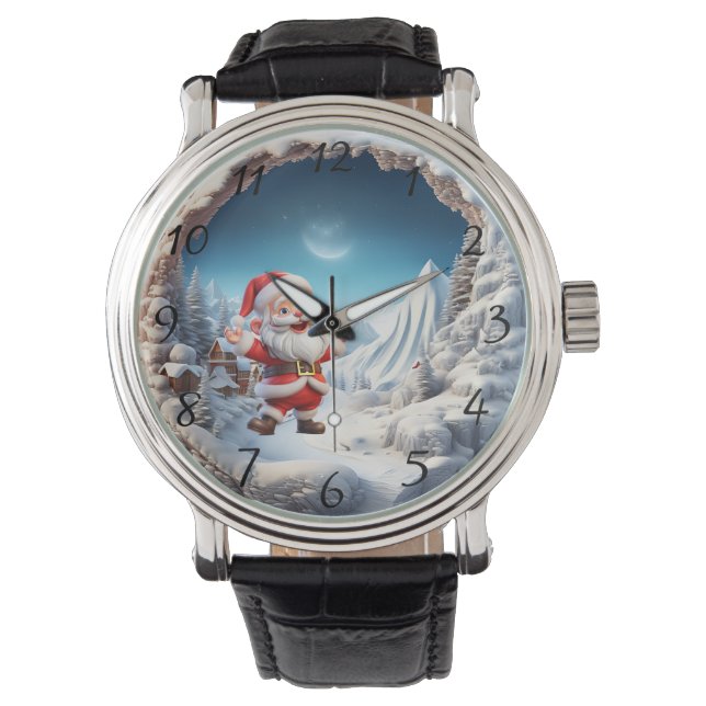 Snowy Village Santa Greetings Horloge (Voorkant)