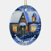 Snowy Village Scene | Aangepast kerstjaar Keramisch Ornament (Rechts)
