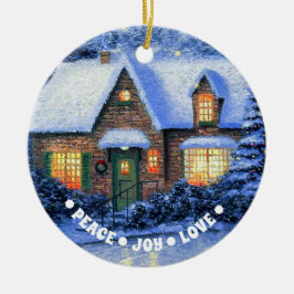 Snowy Village Scene | Aangepast kerstjaar Keramisch Ornament
