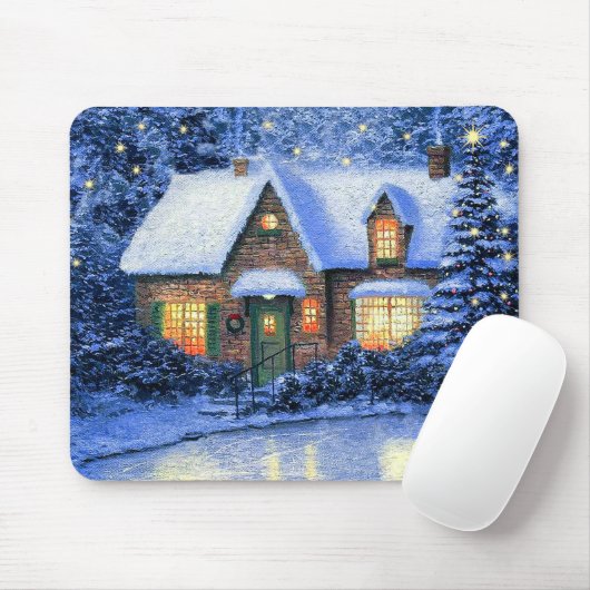 Snowy Village Scene die kerstcadeaus schildert Muismat (Met muis)