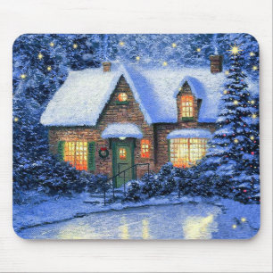 Snowy Village Scene die kerstcadeaus schildert Muismat
