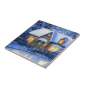 Snowy Village Scene die kerstcadeaus schildert Tegeltje (Zijkant)
