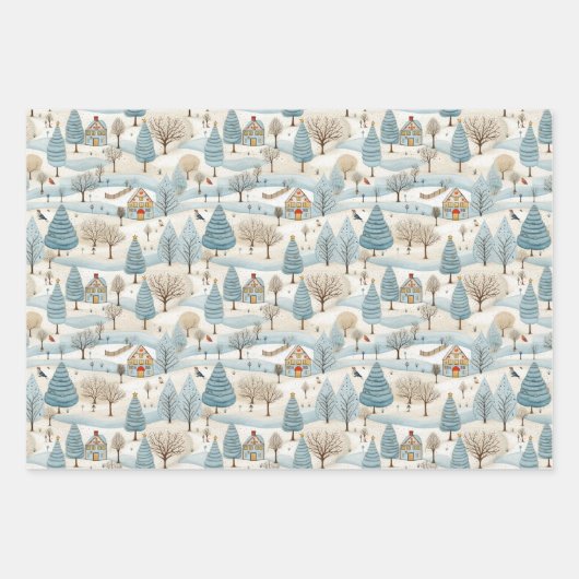 Snowy Village Scene Inpakpapier Vel (Voorkant 3)