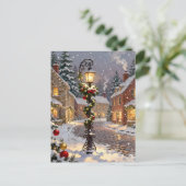 Snowy Village Scene with Lamppost  Feestdagenkaart (Staand voorkant)
