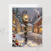 Snowy Village Scene with Lamppost  Feestdagenkaart (Voorkant / Achterkant)