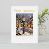 Snowy Village Scene with Lamppost Folie Feestdagenkaart (Staand Voorkant)