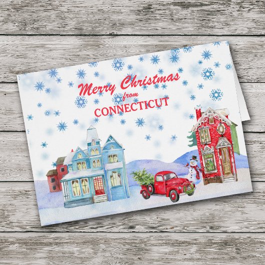 Snowy Village uit Connecticut-kerstkaart