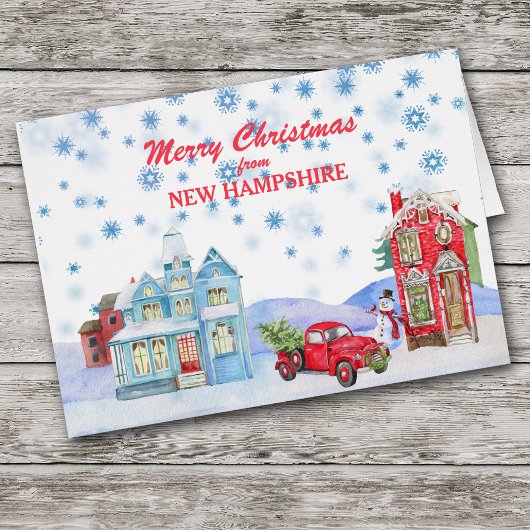 Snowy Village uit New Hampshire met kerstkaart