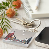 Snowy village, versierd voor kerst - Sleutelhanger (Voorkant Rechts)