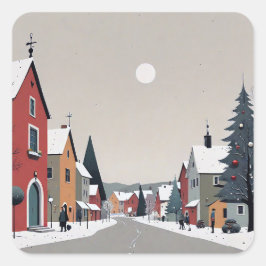 Snowy village, versierd voor kerst - Sticker