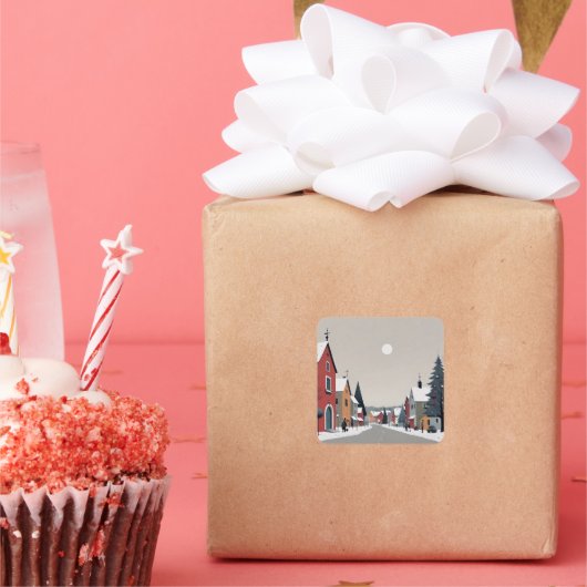 Snowy village, versierd voor kerst - Sticker (Feest)