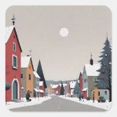 Snowy village, versierd voor kerst - Sticker (Voorkant)