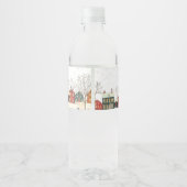 Snowy Village Water Winter Baby Shower Waterfles Etiket (Achterkant)