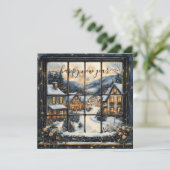 Snowy Village Window Scene with New Year Greeting Feestdagenkaart (Staand voorkant)