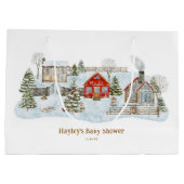 Snowy Village Winter Holiday Favors Groot Cadeauzakje (Achterkant)