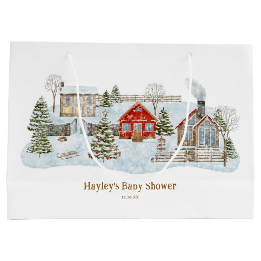 Snowy Village Winter Holiday Favors Groot Cadeauzakje (Achterkant)