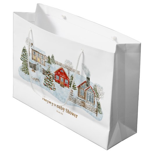 Snowy Village Winter Holiday Favors Groot Cadeauzakje (Voorkant Gekanteld)