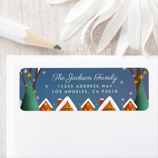 Snowy Village Winter Kerstmis retour adres Etiket (Insitu)