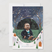 Snowy Village Winter Scene - kerstfoto Feestdagenkaart (Voorkant)