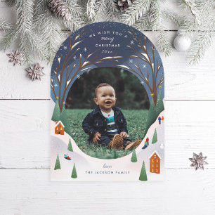 Snowy Village Winter Scene Kerstkaart Kaart