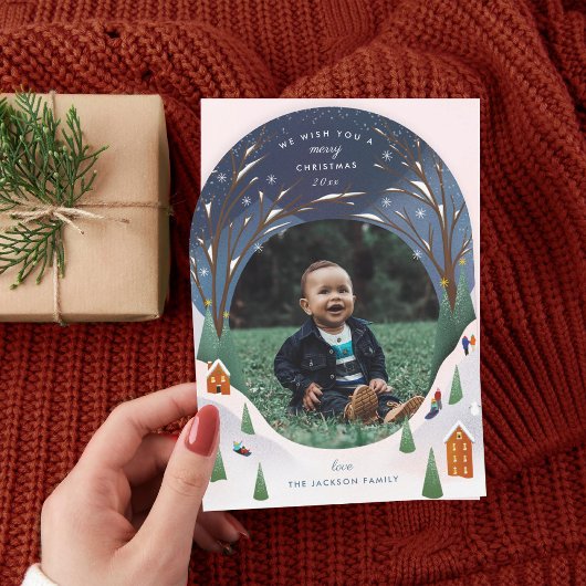 Snowy Village Winter Scene Kerstkaart Kaart