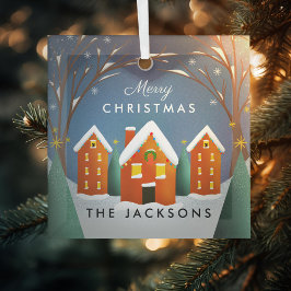 Snowy Village Winter Scène Kerstmis Glas Ornament