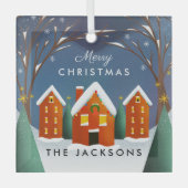 Snowy Village Winter Scène Kerstmis Glas Ornament (Voorkant)