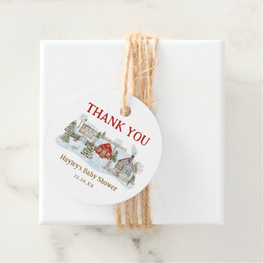 Snowy Village Wintervakantie Dank u Bedankjes Labels (In situ)