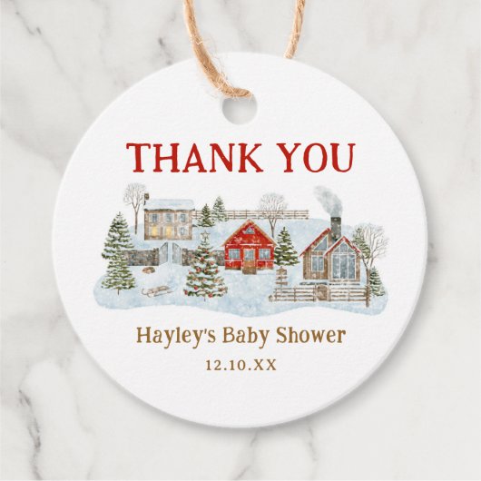 Snowy Village Wintervakantie Dank u Bedankjes Labels (Voorkant)